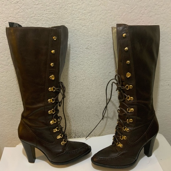 Michael Kors Dark Brown Lace Up Heeled Boots size 7.5M - Picture 1 of 16